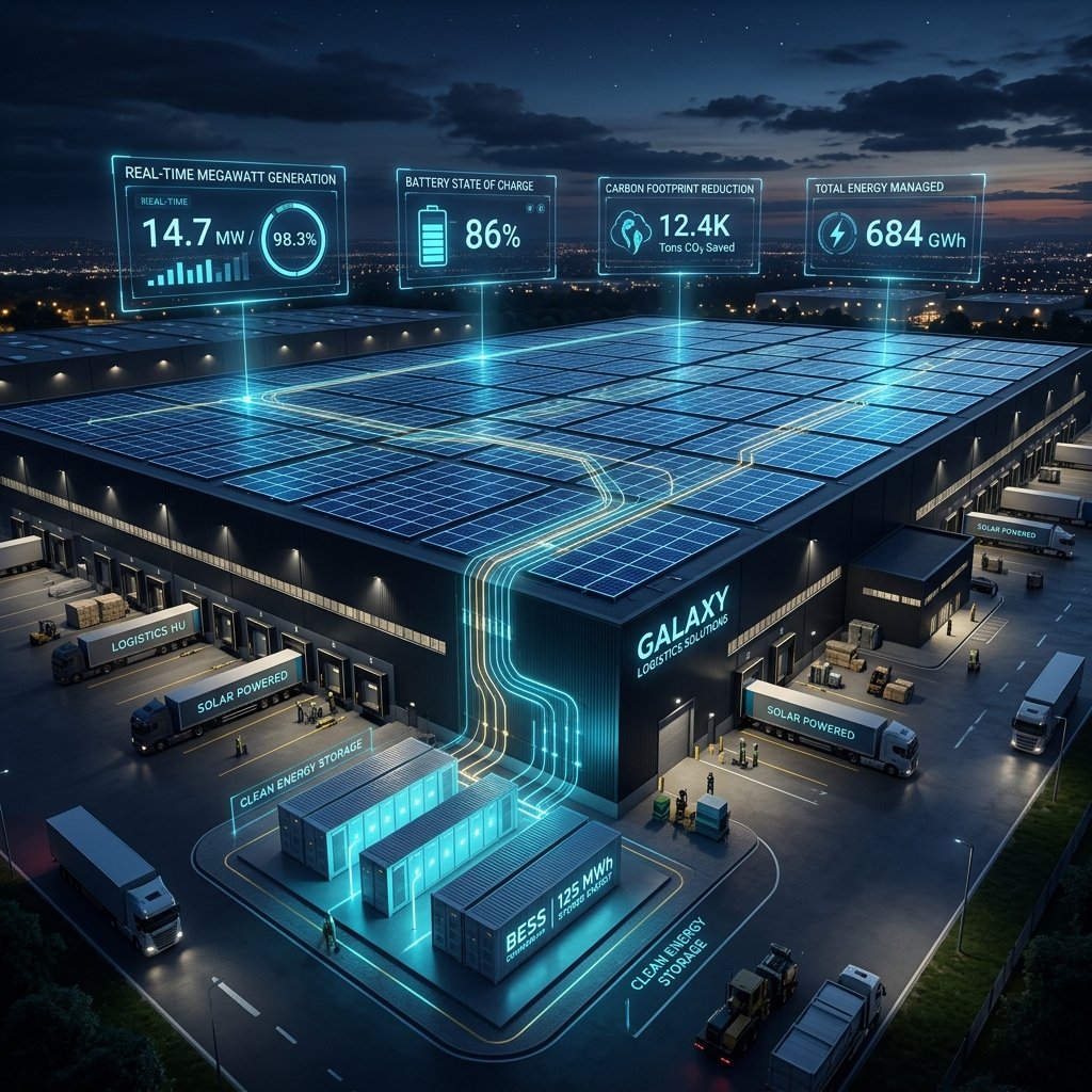 Commercial Solar Rooftop Array on Modern Distribution Warehouse